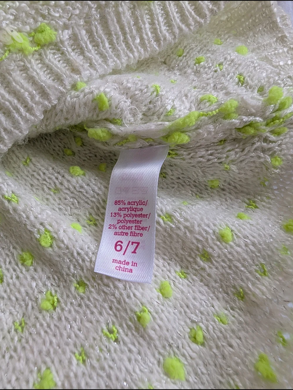 Justice Cream Knit Poncho with Neon Yellow Dots